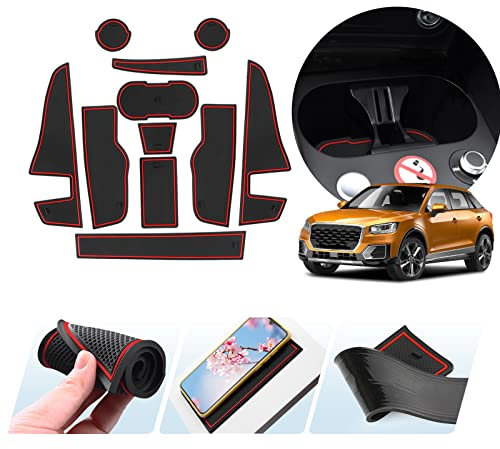 ZCLINKO Compatible with Audi Q2 2017-2023 2024 Non-Slip Mats Rubber Mats for Centre Console Armrest Storage Cup Holder Door Slot Interior Accessories (Red)