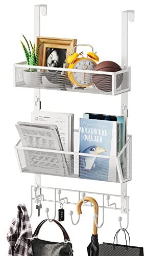HapiRm Over The Door Hook - Over Door Hanger with 2 Mesh Baskets and 9 Hooks, Rust Proof Over The Door Hanger No Drilling, Over Door Hooks with Basket for Bathroom, Kitchen, 4 Protective Pads