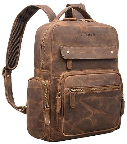 STILORD 'Edison' Leder Studenten-Rucksack mit Laptop-Fach 13 5 Zoll Echtleder Vintage ideal als Backpack Cityrucksack Bürorucksack Aktenrucksack Ordnerrucksack, Farbe:mittel - braun