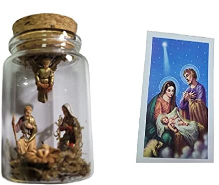 1 Krippe komplett in Glocke Glas Höhe 7 cm Durchmesser 3,5 cm Basis Kork mit Geburt 3,5 cm 4 Pastori Landi für Weihnachtskrippe SANTINO NATIVITA DEC