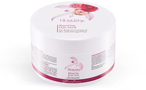 Ros'Line Maschera per capelli con aminoacidi, cura intensiva per capelli rotti, lisciante contro la rottura dei capelli con acqua di rosa, olio di rosa e olio di argan 350 ml