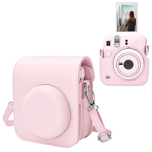 MUZIRI KINOKOO Tasche für Instax Mini 12 Cámara Instantánea, PU Leder Schutzhülle für Instax Mini 12 Tasche mit verstellbarem Schultergurt - Rosa