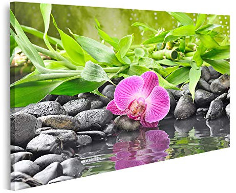 islandburner Leinwandbild Spa Konzept mit Zen Steinen und Orchidee Bilder Drucke für Wohnzimmer Büro