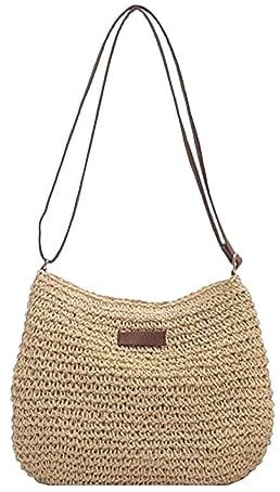 Summer Straw Bag Female Straw Beach Bag Fashion Braided Single Shoulder Bag Straw Cross Body Bag All-match Beach Bag Beige Straw Handbags for Women