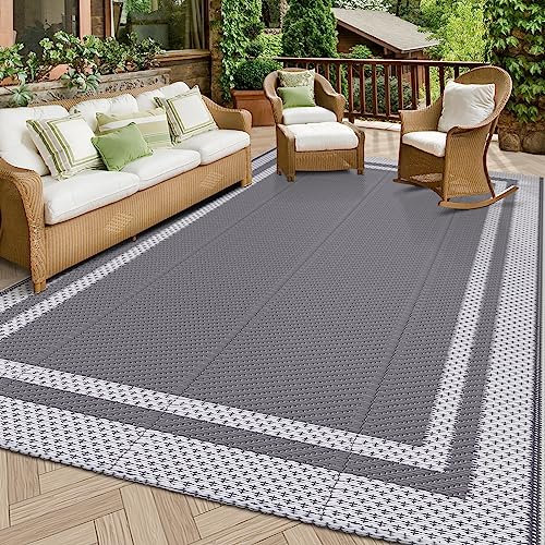 HappyTrends Outdoor-Teppich, Terrassenteppich, wendbar, tragbar, Kunststoff, Strohteppich, Camping-Teppiche für den Außenbereich, Wohnmobil, groß, wasserdicht, für Terrasse, Veranda, Balkon (1,5 x 2,4