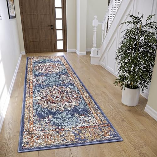 Hanse Home Maderno Orientalischer Teppich – Läufer Orientalisch klassisch dicht gewebt mit Ornamenten Vintage-Look Weicher Kurzflor für Schlafzimmer, Esszimmer, Wohnzimmer, Flur – Blau, 80x240cm