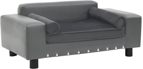 BaraSh Hundesofa Grau 81x43x31 cm Plüsch und Kunstleder Hundekorb MittelgroßE Hunde Hundebett Leder