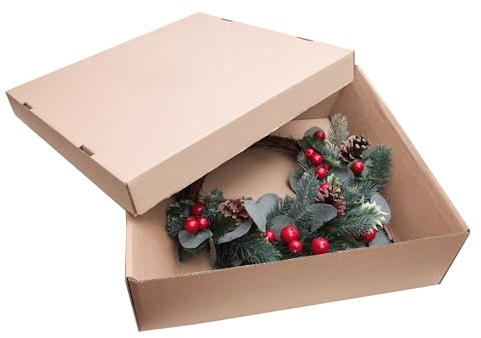 SelfHold Wreath Boxes - Garland Storage & Shipping Cardboard Boxes - Brown (Pack of 10) (400 x 400 x 125mm (Medium)) | Gift Boxes | Ideal For Wreaths & Garlands