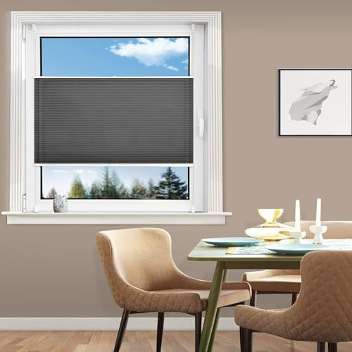 Faltrollos Für Fenster 25 x 30 cm Blickdicht - Sichtschutz - Sonnenschutz Plissee Rollo Klemm Plissee inkl. Zubehör für Fenster & Tür, Dunkelgrau