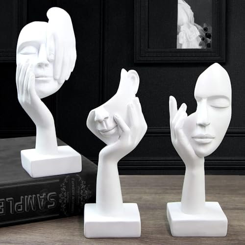 Marimor Statuen Set 3 Stück Moderne Figuren, skulptur deko modern, Statue deko Wohnzimmer, Büro, statuen Figuren, Schreibtisch Geschenk, Dekoration, skulpturen Kunst (Weiß)