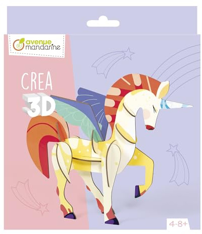 My Mandarine PU030C - Kreativbox Crea 3D, 3D Puzzle zum Aufbauen, 15 Teile, für Kinder ab 4 Jahren, Einhorn, 1 Box