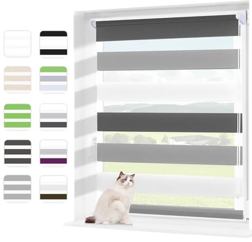 Wudomi Doppelrollo Klemmfix ohne Bohren Weiß-Grau-Anthrazit 105x150cm(BxH),Lichtdurchlässig und Verdunkelnd Duo Rollo,Klemmrollo Seitenzugrollo für Schlafzimmer, Badezimmer, Wohnzimmer Fenster und Tür