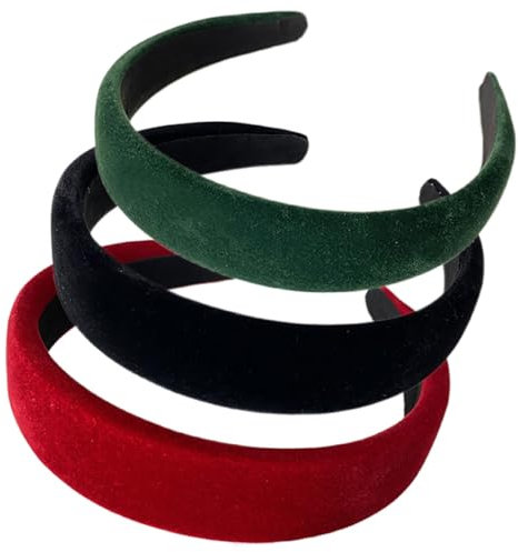 scicent Stirnband Damen 3 Stück Haarreif Modisches Haarbänder Breite Stirnbänder aus Samt Haarreifen Vintage Haarband für Mädchen und Frauen (Schwarz+Dunkelrot+Dunkelgrün) - 1814
