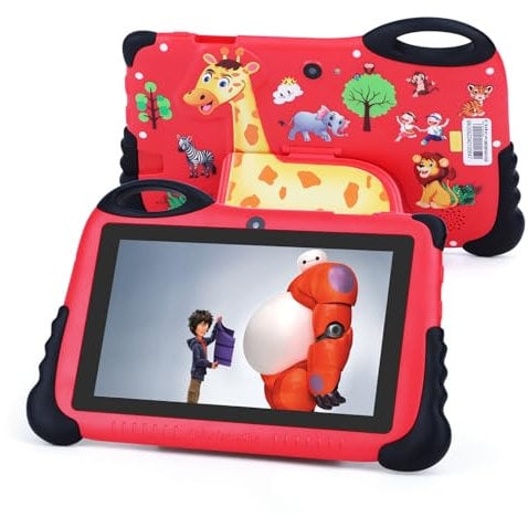 C Idea Tableta Infantil 2024 - Android 13 de 7 Pulgadas, Pantalla HD 1024x600, Primera Generación, Roca y Preinstalación, para Niños y Niñas - Rojo
