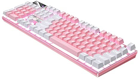 HEMOTON Clavier De Jeu RGB Touches Clavier Mécanique Éclairé Accessoire Gaming USB avec Support Ergonomique Et Design Élégant