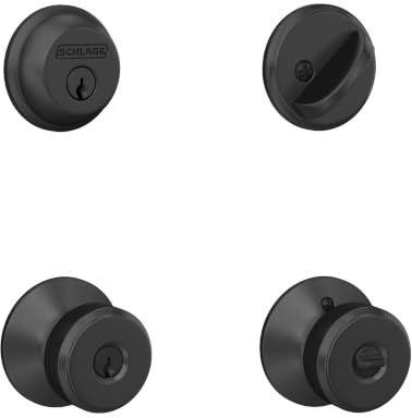 Schlage FB50N G BWE 622 Single Cylinder Deadbolt and Keyed Entry Bowery Knob, Matte Black