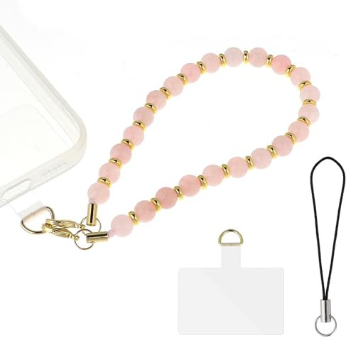 KALIONE Marble Beaded Cell Phone Wrist Strap with Tether Tab, Detachable Cellphone Lanyard Hands-Free Wrist Strap, Adjustable Phone Strap for Women