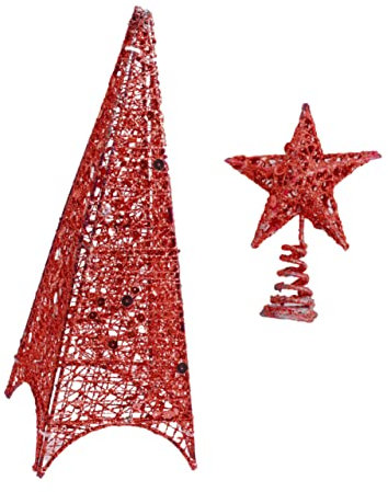 Cabilock Mini Albero di Natale in Ferro Battuto da 40 Cm A Forma di Torre Decorazione per La Casa Luminosa Senza Batteria Rosso