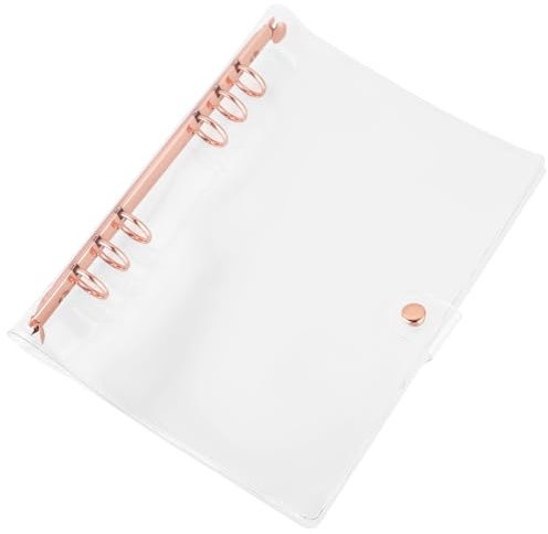 Mozeat Lens A5 Ringbuch Transparent Ring Binder Wasserdicht Notebook-Schutz mit Druckknopf Roségold Hülle aus Weichem PVC 6 Ringe Loose Leaf Binder Nachfüllbares Ringordner