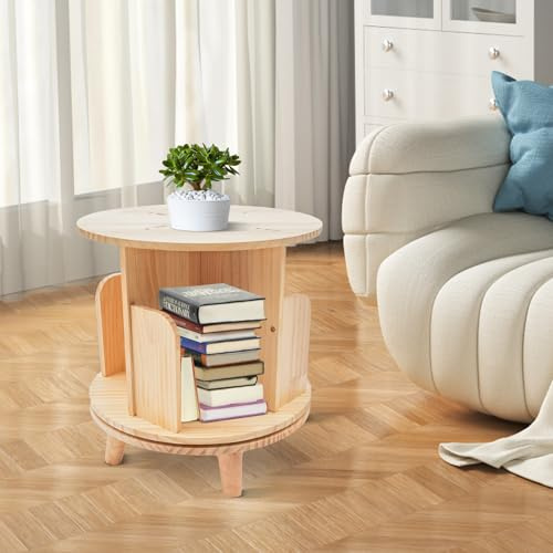 OMGGYER Bibliothèque rotative à 360 ° - Multifonction - Sur pied - En bois massif - Petite étagère rotative avec pied de table pour enfants et adultes - 46 x 46 x 41 cm