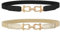 JASGOOD Women Skinny Elastic Belt for Dresses,Thin Retro Stretch Waist Belt with Golden Buckle 2 Pack，Black+Gold
