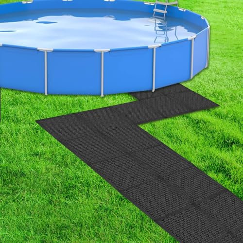 CIEOVO 18 Stück Pool Bodenschutzmatte, rutschfeste wasserdichte Kissen Bodenfliesen Abflussmatte oberirdische Pools Wege Gehwege Balkon zum Schutz von Pools Spas Rasen vor Verschleiß, Schwarz