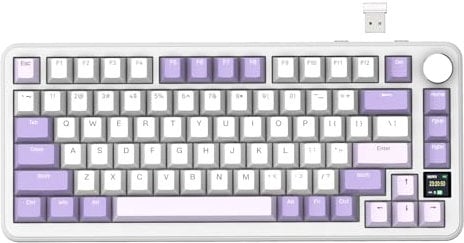 ATTACK SHARK X85PRO Kabellose mechanische Tastatur mit TFT-Display und Knopf, 75% QMK-Gaming-Tastatur mit Dichtung, 2,4 G/BT/USB-C kabelgebunden, Hot-Swap-fähiger, 4000mAh,NKRO, RGB (Weiß-Violett)