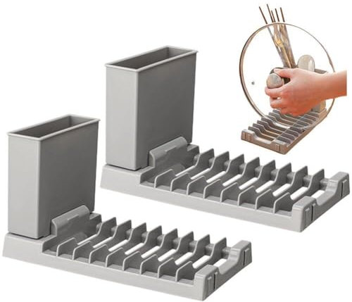 PGKTKCWH Stendino per Piatti da Cucina 2 Pezzi Stendino per Lavello in Plastica con Divisorio per Posate per Piatti, Tazze, Pentole e Padelle, Salvaspazio