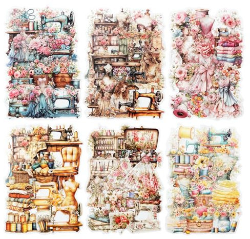 MiyouLuna 90 Stück Retro-Näh-Aufkleber aus PET, Vintage-Ephemera für Scrapbooking, Journaling-Zubehör, DIY Handwerk und Junk-Tagebücher, mit Organizer