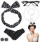 7 Stück 50er Jahre Kostüm Damen, Rockabilly Accessoires mit Polka Dot Stirnband Katzen Auge Brille Ohrringe Perlen Armbänder Halskette Handschuhe 1950s Zubehör für Motoparty Retro Party