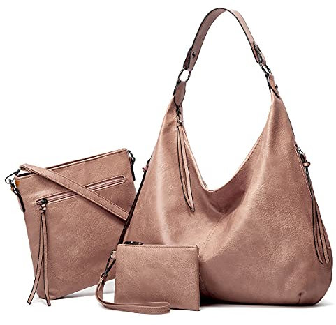 Pahajim Borsa Tracolla Donna Grande con Portafoglio Borsa Hobo in Pelle PU Morbida Borsa a Spalla Borse Elegante Tracolla Staccabile(Rosa)