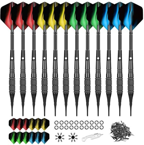 WayArrival Dartpfeile mit kunststoffspitze für elektronische dartscheibe 12 Stück Soft Darts Pfeile Set,18 Gramm Profi Softdarts dartpfeil