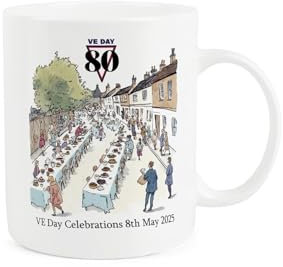 VE Day Mug - Commemorative 80th Anniversary WW2 Memorabilia Street Party - Victory in Europe Day 1945 Tea Coffee Bone China Mug Gift/Present