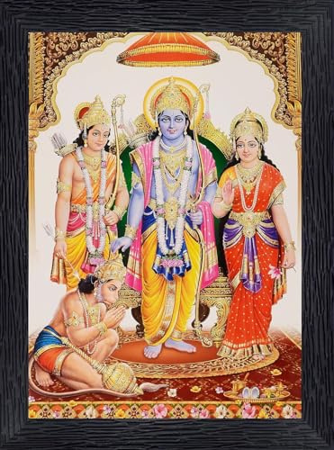 Indianstore4Everyone Hanuman Ji Religious Photo Frame Painting Swaroop for Mandir Home,Table & Office Ram darbar (bhagwan Ram lakshman mata sita hanuman ji) (glass) size - 10 inch / 13.5 inch