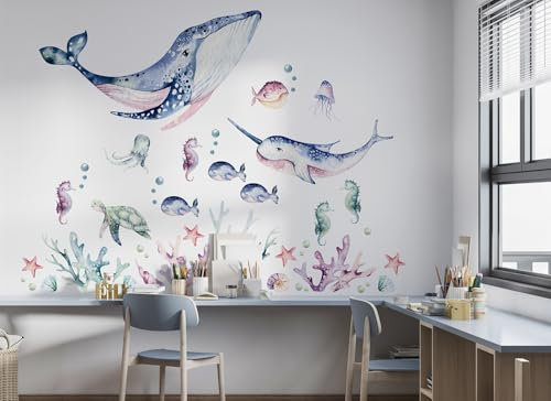 Osomhome |Wandtattoo Kinderzimmer Wandsticker | Wanddeko Babyzimmer | Schlafzimmer Junge Mädchen Selbstklebend (Ozean, XL)