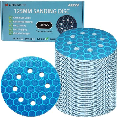 Crossarctic Lot De 80 Disques Abrasifs 125 mm Bleus Professionnels 125 Disques Abrasifs Ronds 8 Trous Pour Ponceuse Excentrique 120 Grain