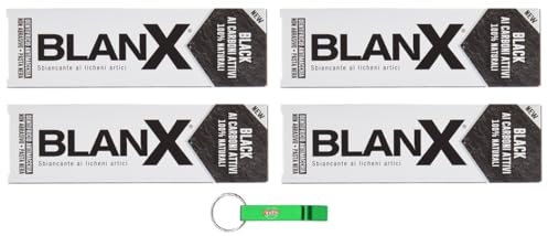 4x Blanx Dentifricio Black,Aufhellende Zahnpasta mit isländischem Flechten und 100% natürlicher Aktivkohle, entfernt Kaffee-, Rauch- und Teeflecken 75ml + Beni Culinari Kostenloser Schlüsselanhänger