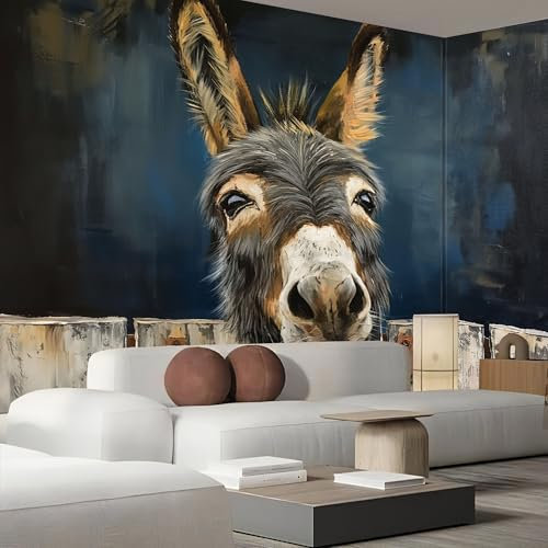 Fototapete Graffiti-Tiere 3D Effekt 450×315cm,Esel Foto Tapete Wohnzimmer Schlafzimmer Flur Modern Wand Dekoration Tapete Wandtapete