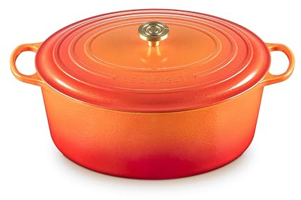 Le Creuset Emaillierter Schmortopf aus Gusseisen, oval, 15,5 qt, Orange mit neuem Knauf
