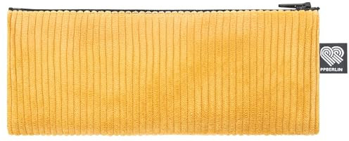 PP-Berlin Langes Cord-Etui – Handgefertigtes Mäppchen für Stifte, Brille & Zubehör – Made in Germany (Currygelb)