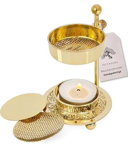 Varillas de Incienso con colador – Quemador Dorado para resinas y Hierbas – Accesorio para ahumar