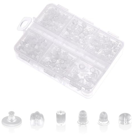 JJUNW 550 Stück Silikon Ohrring Verschluss, 6 Stile Transparent Silikon Ohrring Stopper Weicher Ohrringe Rücken Stopper für Haken Ohrstecker DIY Ohrringe Schmuckherstellung
