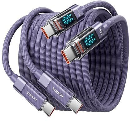 toocki Lot de 2 Câbles USB C vers USB C 100 W, 2 M 5 A Cable Charge Rapide PD QC5.0 avec Écran LED, Compatible avec iPhone 17/16/16 Pro/16 Pro Max, MacBook Galaxy S24/S23 Pixel, Violet