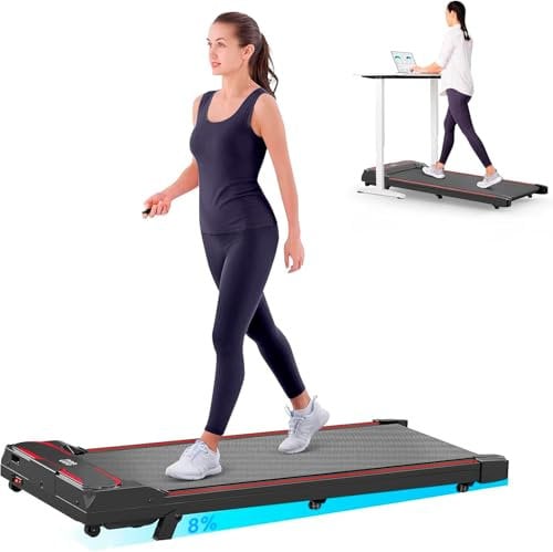 Walking Pad mit Neigung, Laufband für Zuhause, Leiser Motor, Laufband Schreibtisch, 1-6 km/h, LCD-Anzeige, Fernbedienung, für Zuhause & Büro (Rot1)