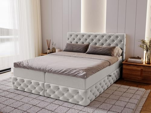 GRAINGOLD Canolo Bett 140x200, Boxspringbett mit Bettkasten, Polsterbett mit Bonell-Matratze, Samt Stoff, mit Topper, mit Kopfteil (Hellgrau, 140x200)