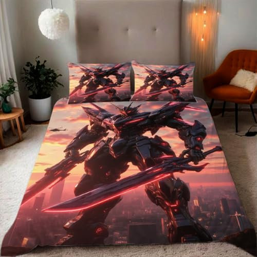 Zbeiba Zukünftiger Kampf-Tech-Krieger Bettwäsche 135x200,Kinder Mikrofaser Bettbezug mit Reißverschluss und 2 Kissenbezüge(135x200+2 * 50x75,#4