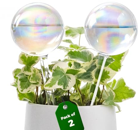 Bamworld Light Iridescent Rainbow Gradient Glass Self Watering Spikes and Globes 2 Pieces Automatic Irrigation for Indoor Outdoor Plants Watering Devices
