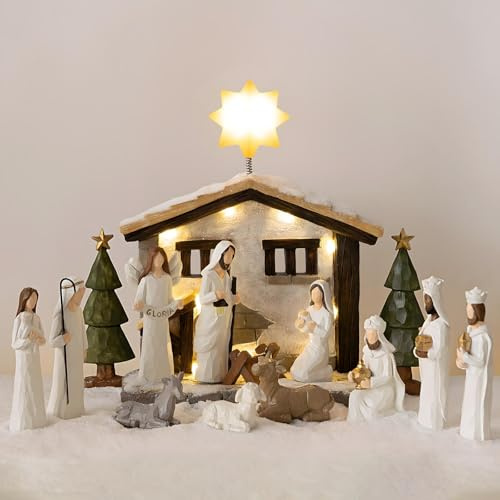Gleemoria Nativity Set Indoor – 15 Pieces Christmas Nativity Scene Set