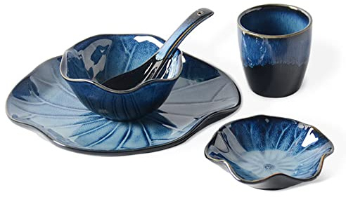 HPTHLY Service De Table en Porcelaine 40 Pièces pour 8 Bols Et Assiettes en Céramique Service De Table Service De Table À Glaçure Réactive Service De Vaisselle De Cui