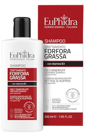 Euphidra, Shampoo Trattamento Forfora Grassa, Flacone 200 ml, con Microbioma Rebalance, Agente Antimicotico, Sarcosina e Acido Glicolico, Senza SLES, Siliconi e Parabeni, Dermatologicamente Testato